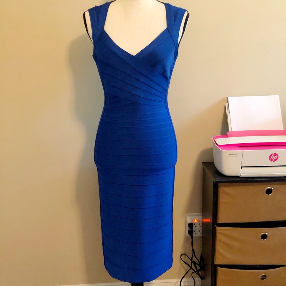 Herve Leger Royal Blue Midi Bandage Dress